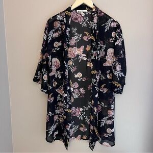 Wallflower Floral Boho Kimono Black Size Small‎